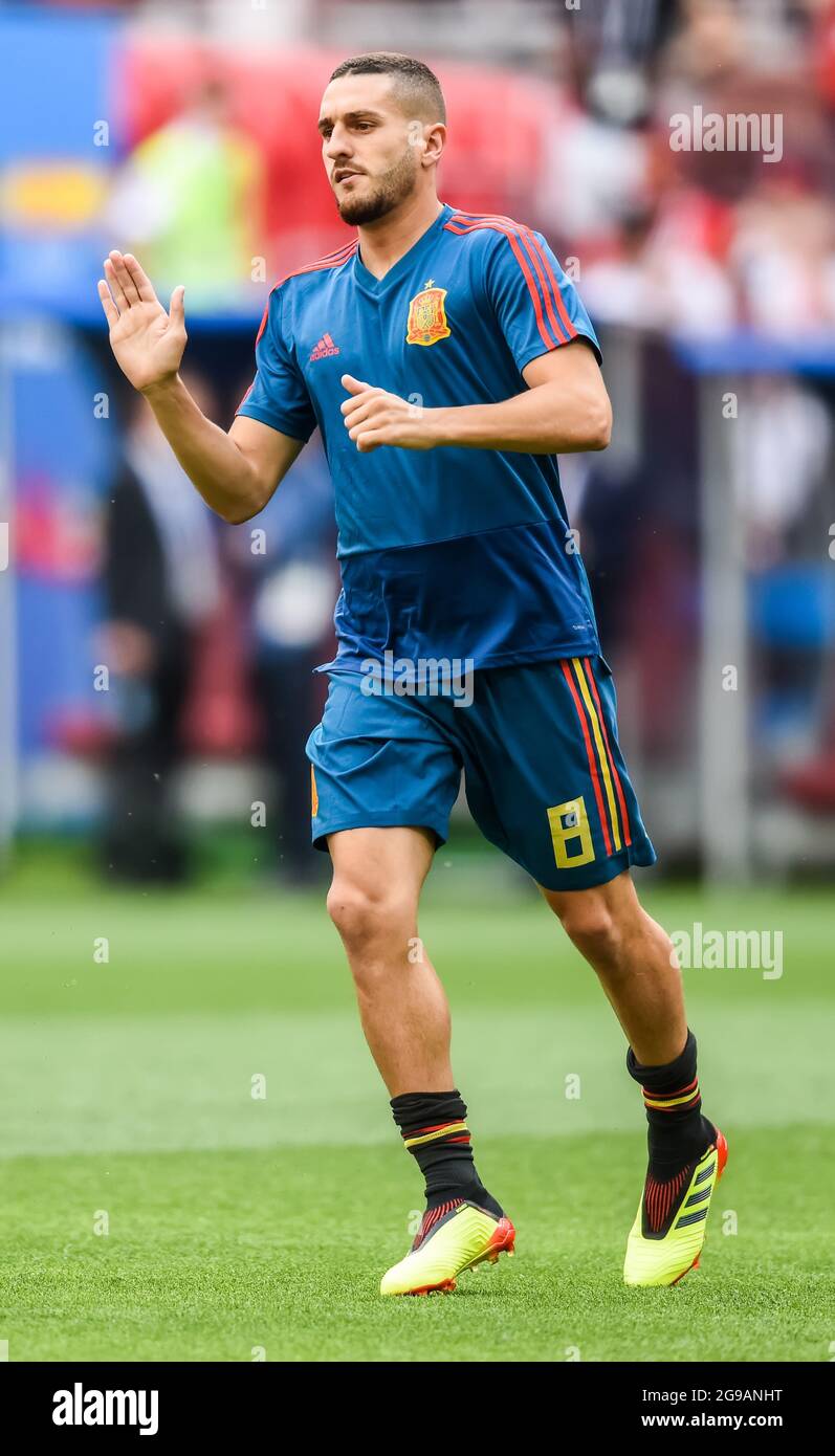 Moscow, Russia - July 1, 2018. Spain national football team midfielder Koke before FIFA World Cup 2018 Round of 16 match Spain vs Russia Stock Photo