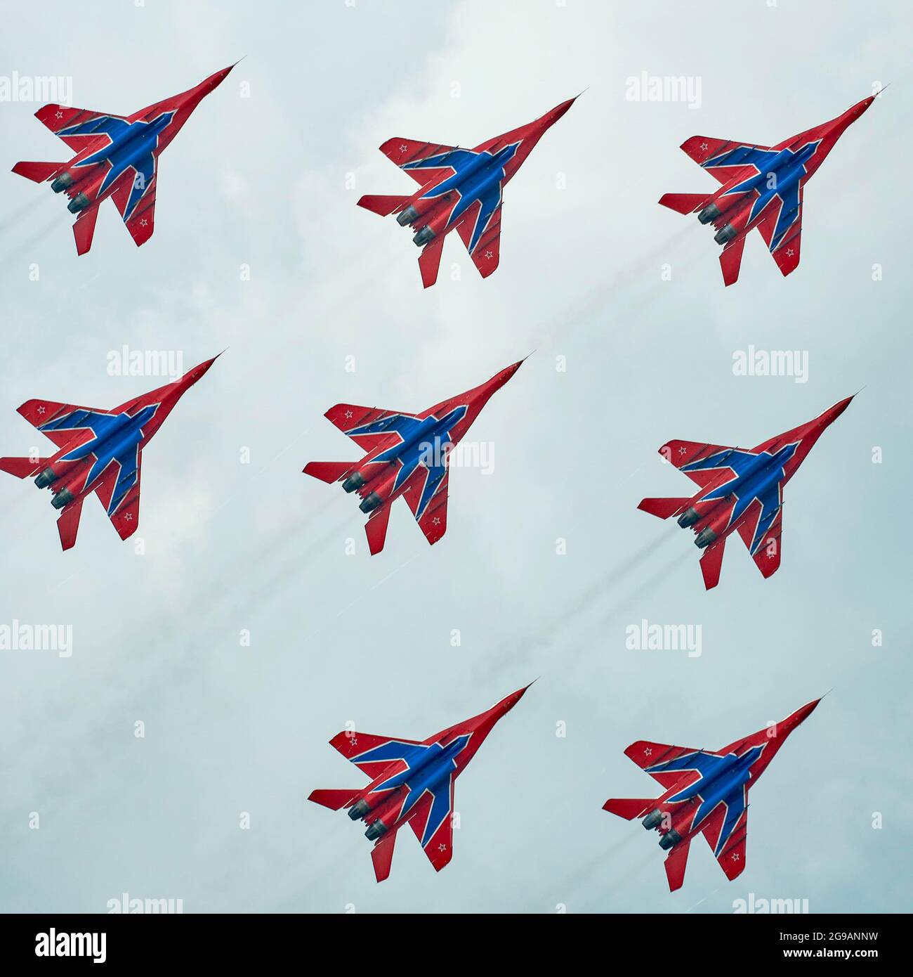 Eight MiG-29s of the Swifts aerobatic team in close formation in the ...
