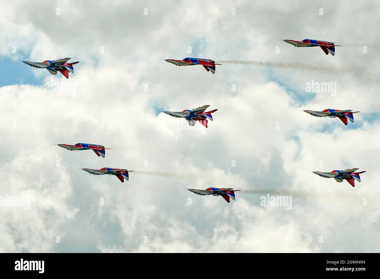 The coup of the MiG-29 fighters of the Swifts aerobatic team in the ...