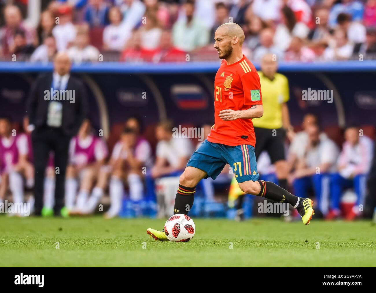 Moscow, Russia - July 1, 2018. Spain national football team midfielder David Silva during FIFA World Cup 2018 Round of 16 match Spain vs Russia. Stock Photo