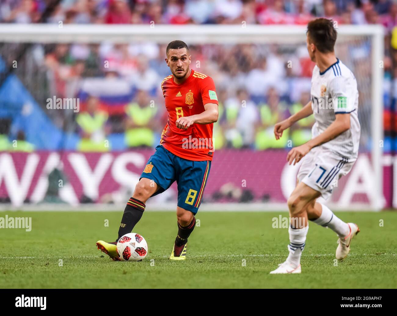 Moscow, Russia - July 1, 2018. Spain national football team midfielder Koke during FIFA World Cup 2018 Round of 16 match Spain vs Russia Stock Photo