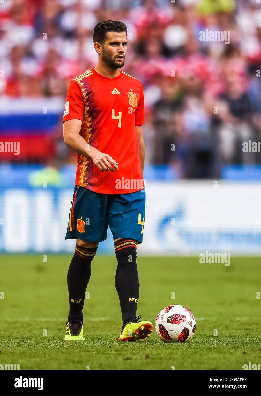 Moscow, Russia - July 1, 2018. Spain national football team defender Nacho during FIFA World Cup 2018 Round of 16 match Spain vs Russia Stock Photo
