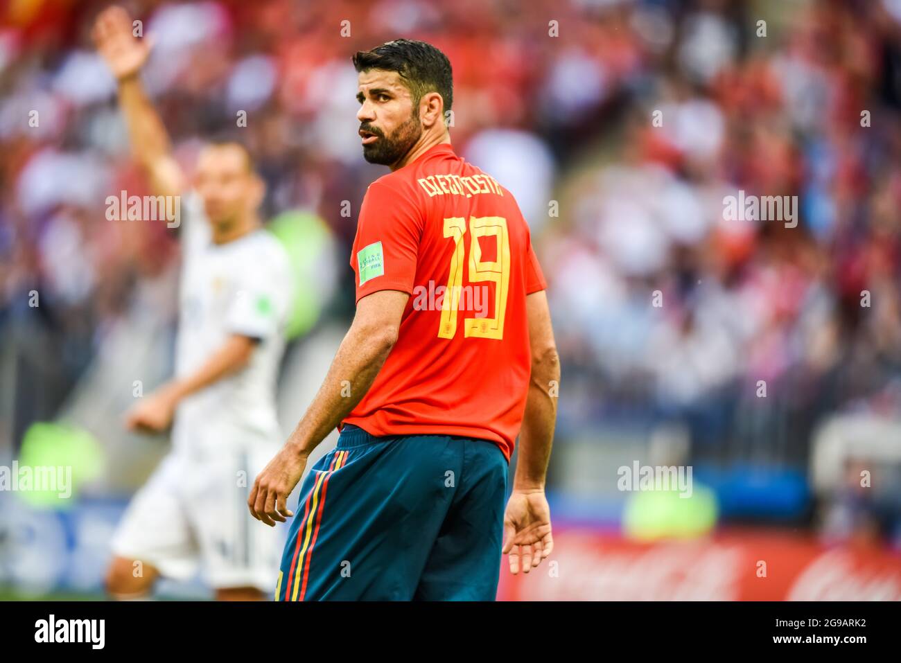 Moscow, Russia - July 1, 2018. Spain national football team striker Diego Costa during FIFA World Cup 2018 Round of 16 match Spain vs Russia Stock Photo