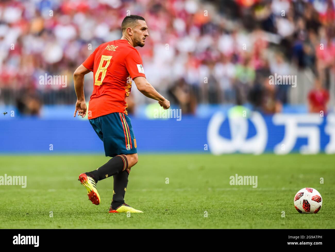 Moscow, Russia - July 1, 2018. Spain national football team midfielder Koke during FIFA World Cup 2018 Round of 16 match Spain vs Russia Stock Photo