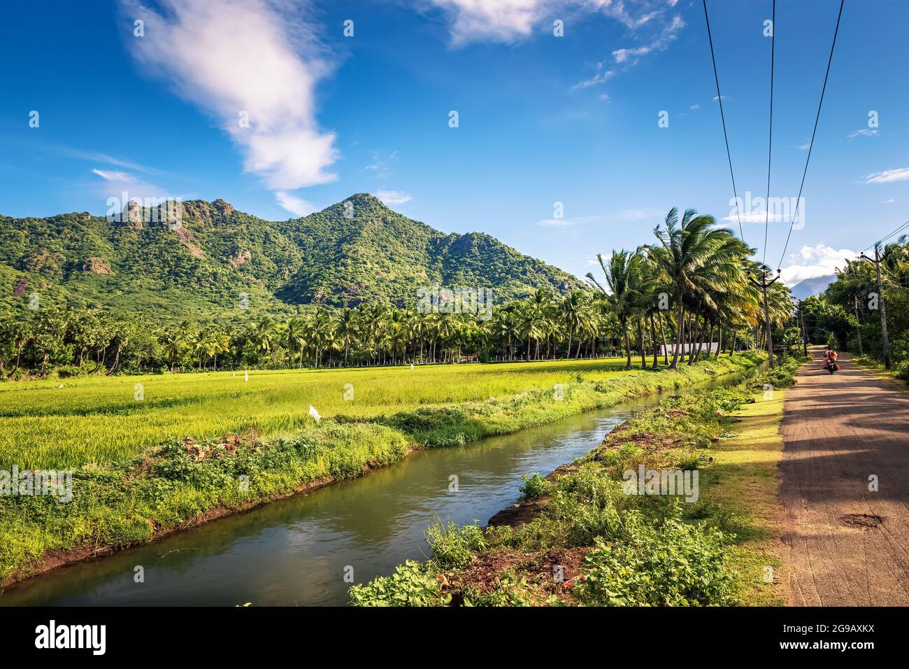 Beautiful landscape with mountain and blue sky background in Nagercoil. Tamil Nadu, South India. Stock Photo