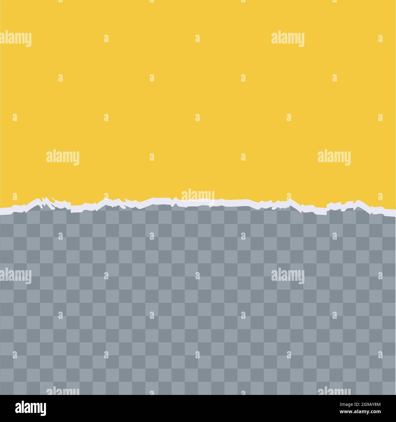 Torn, ripped piece of horizontal yellow paper on grey background for text. Vector illustration. Stock Vector