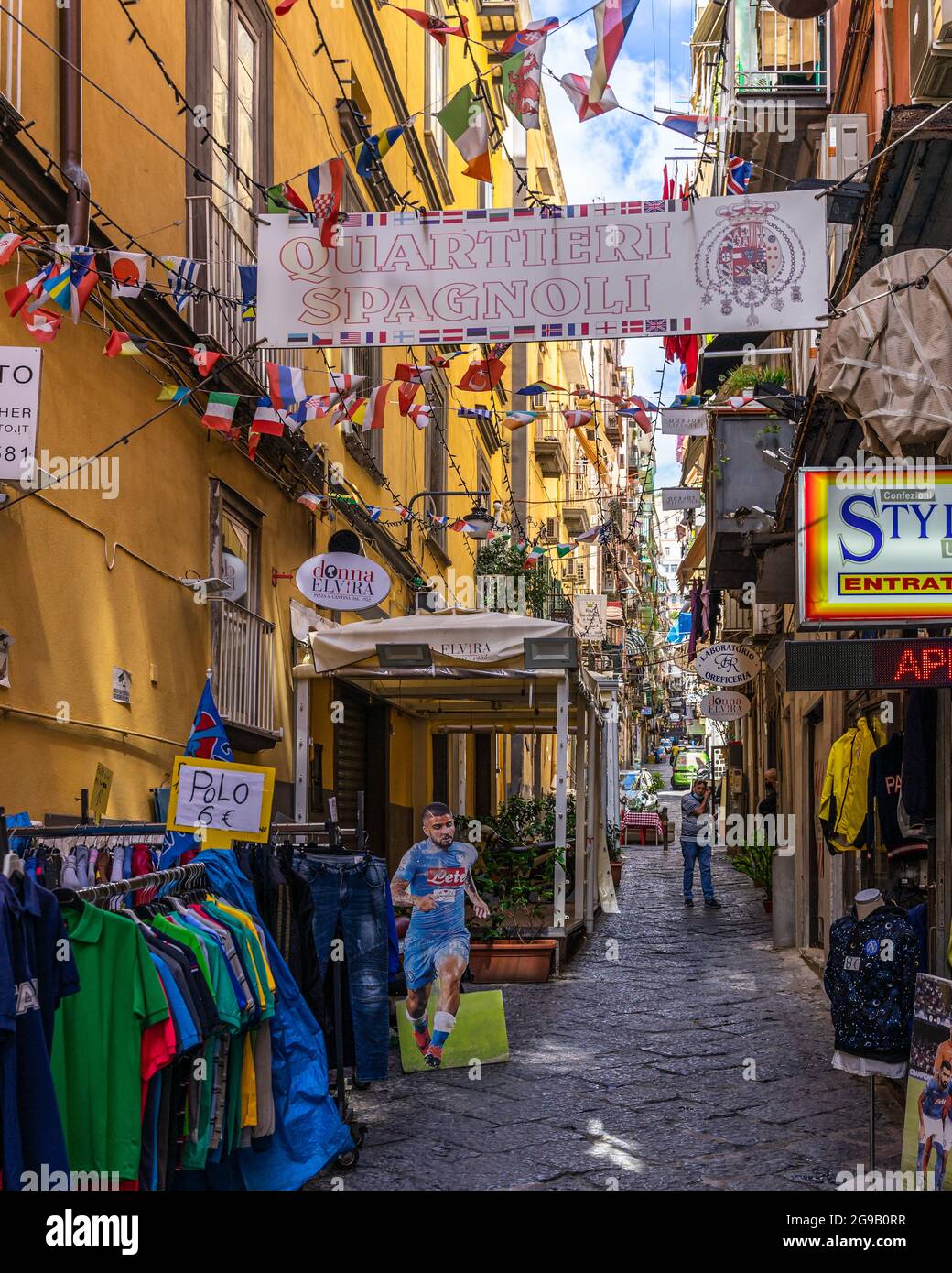 Naples, Italy, May 2021 – A typical narrow alley of Quartieri Spagnoli (Spanish Neighborhoods) in Naples historic center Stock Photo