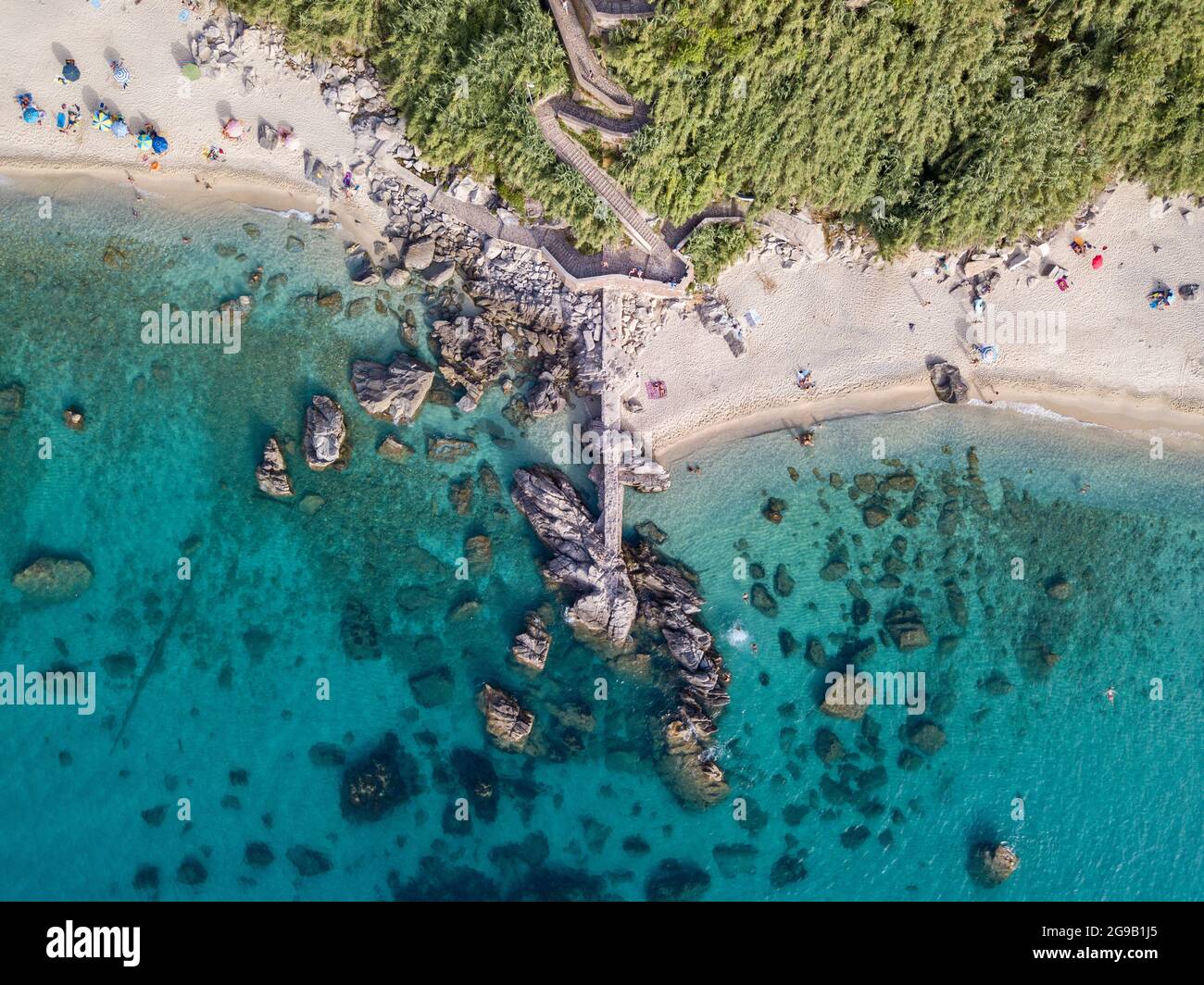 Aerial view of Michelino beach in Parghelia, Tropea. Calabria. Italy. Transparent sea and