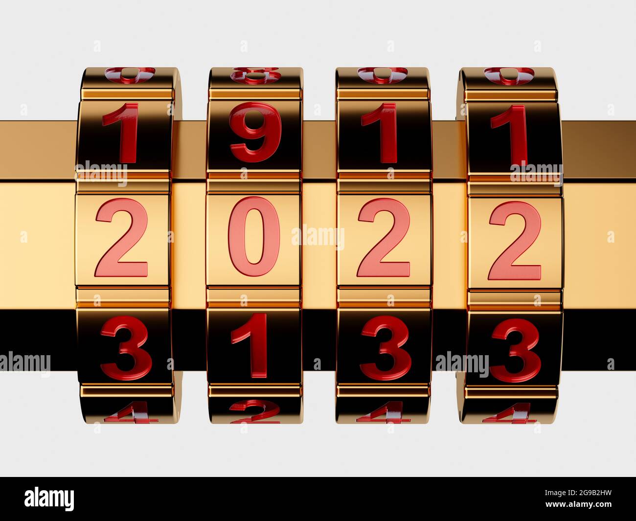 3d render of golden 2022 Year combination lock Stock Photo