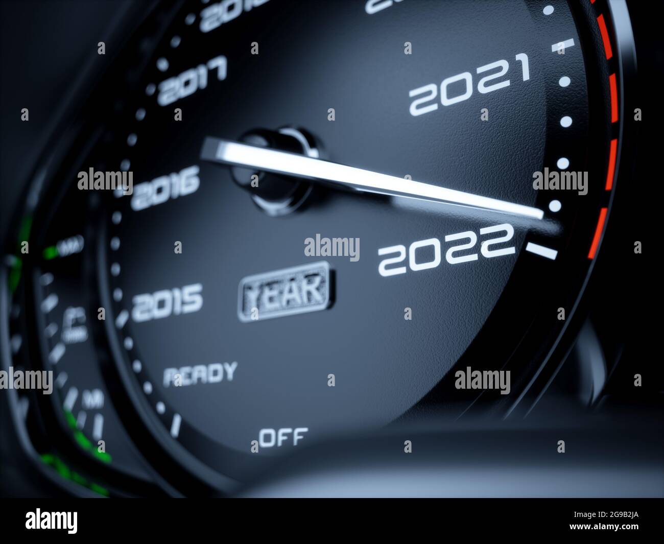 2022 year car speedometer countdown concept. 3d rendering illustration Stock Photo