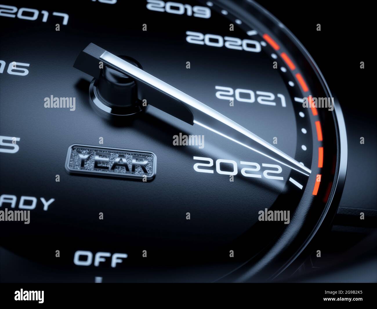 2022 year car speedometer countdown concept. 3d rendering illustration Stock Photo