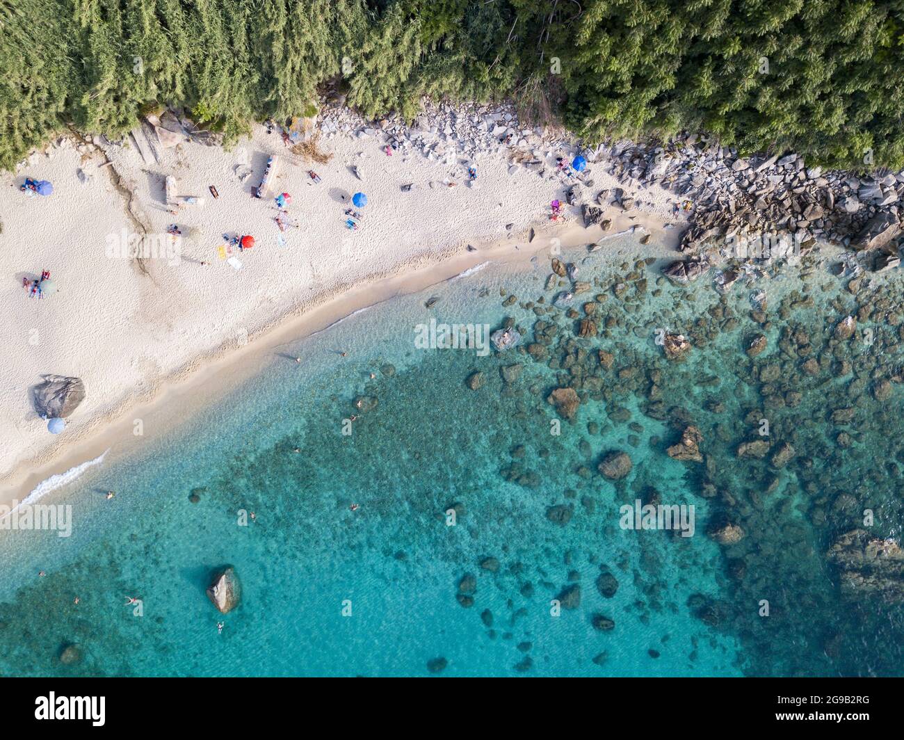 Aerial view of Michelino beach in Parghelia, Tropea. Calabria. Italy. Transparent sea and