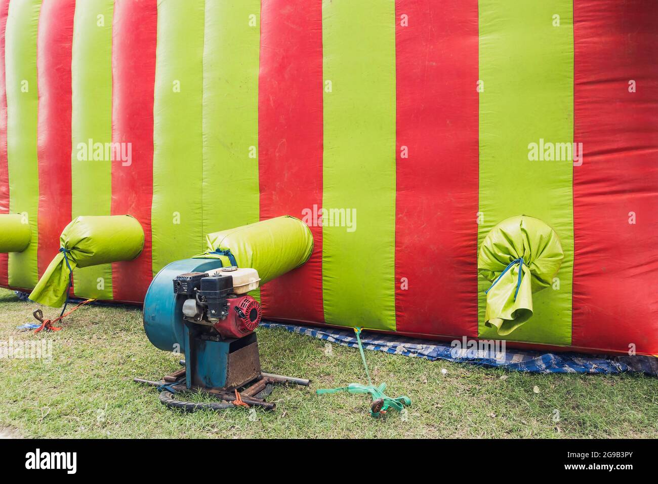 The old portable air blower pump fan install with green and red