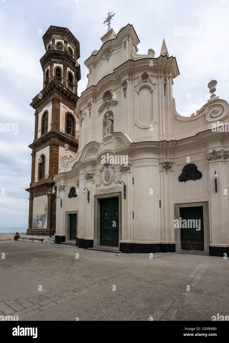 Facade of the Collegiate Church of Santa Maria Maddalena in Atrani, Amalfi Coast, Italy Stock Photo