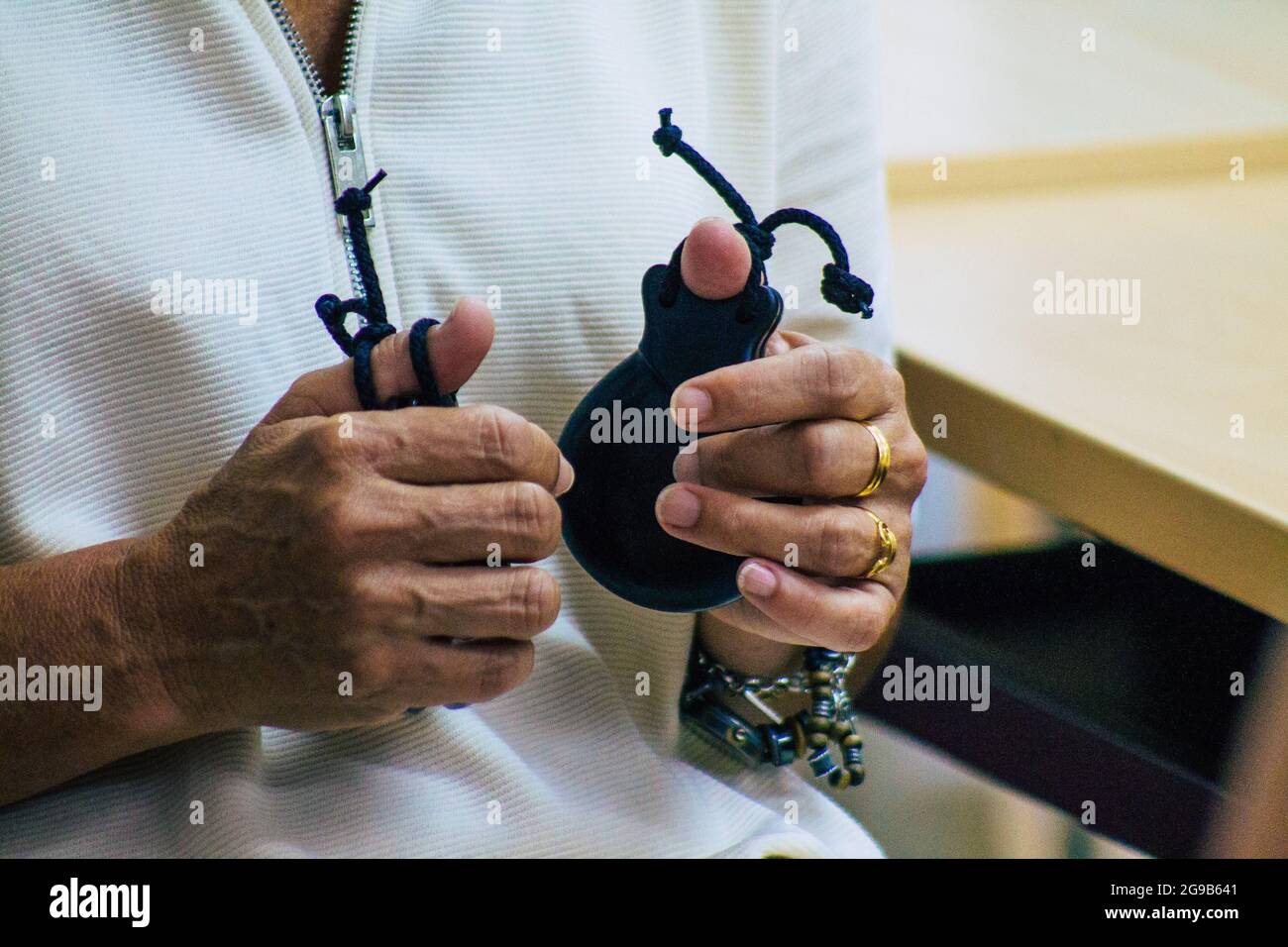 Seville Spain July 23, 2021 Closeup of the hands of players, favorite musical