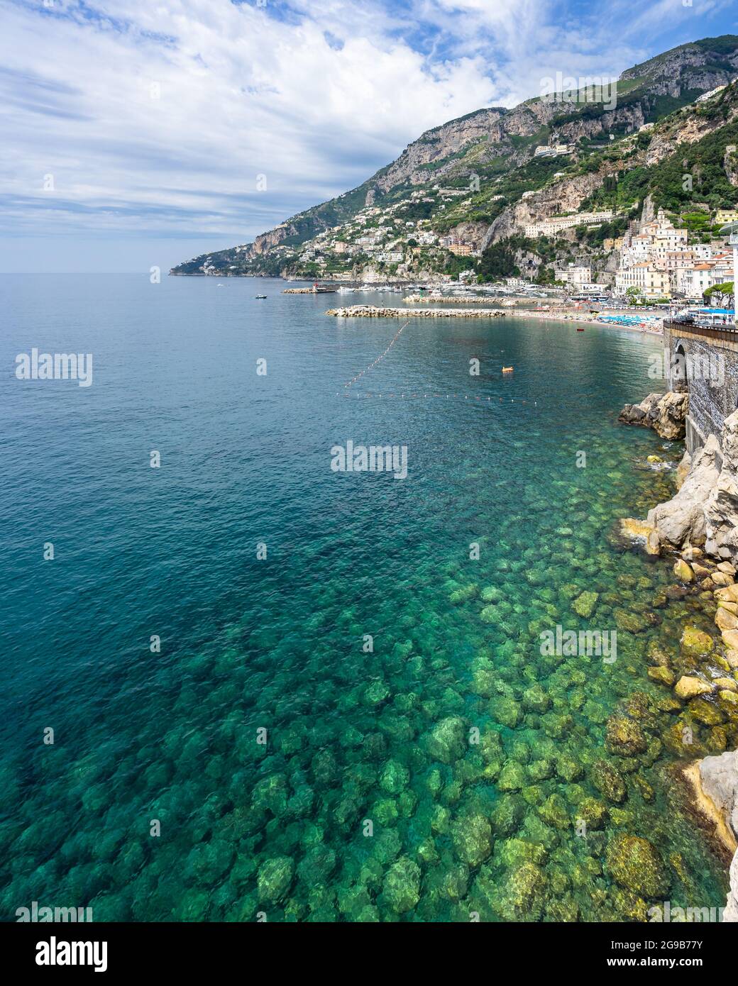 Beautiful crystal clear waters of Amalfi Cost near Amalfi town, Italy Stock Photo