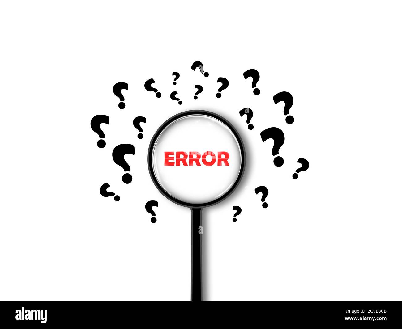 Find Error Or system dysfunction idea creative concept. many question ...