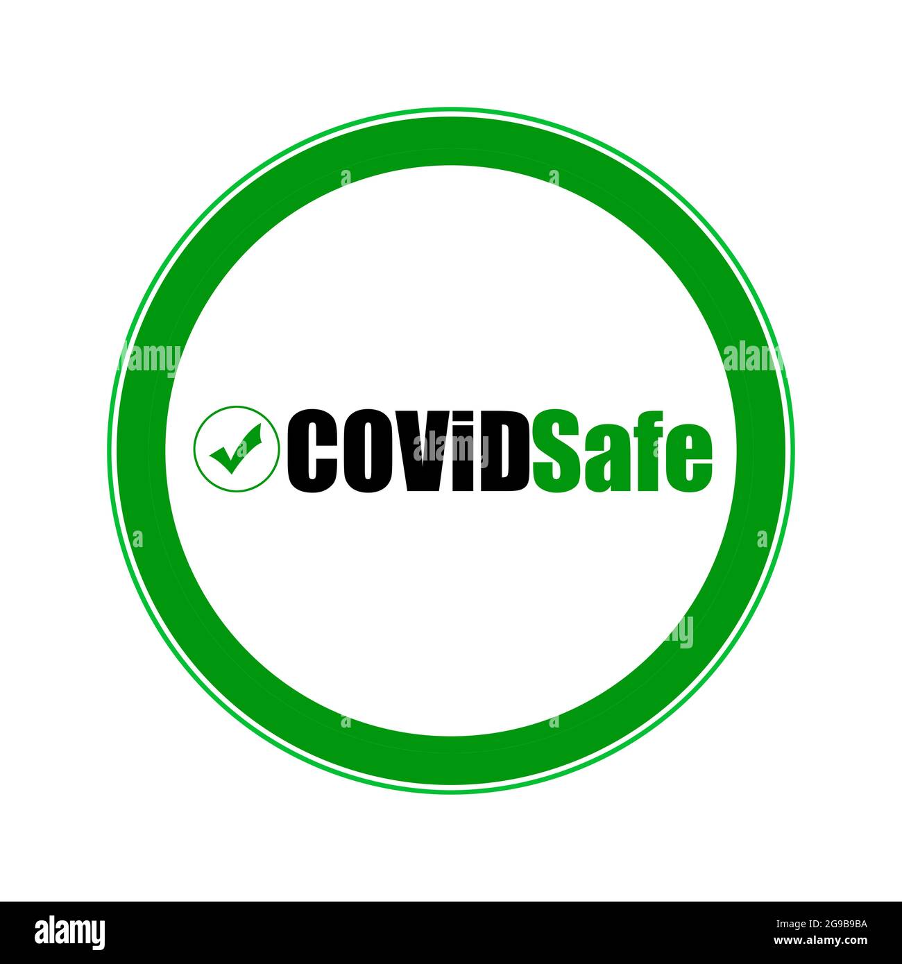COVID safe green sticker illustration sign for pos, blogs, posters. covid-19 coronavirus pandemic, covid safe economy and environment business concept Stock Photo