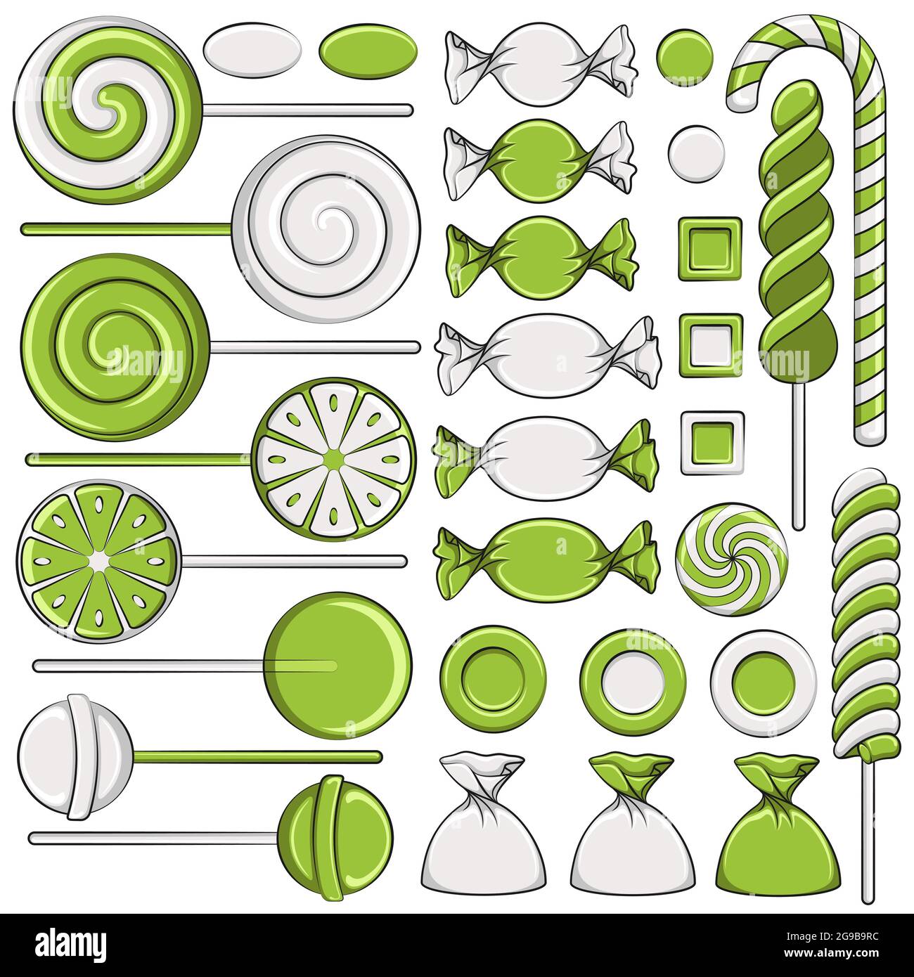 Set of color illustrations with mint candies. Isolated vector objects on white background Stock