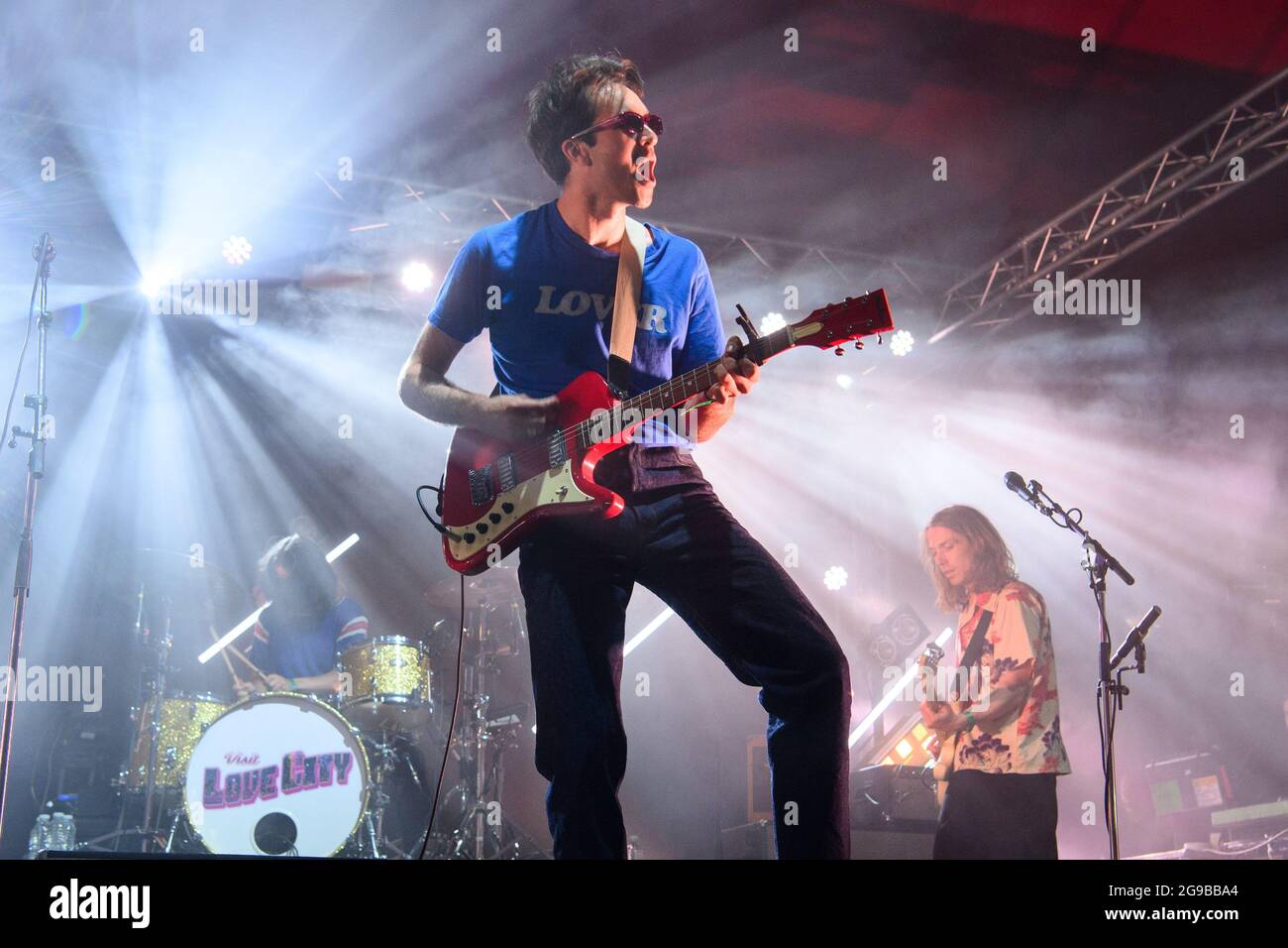Southwold, UK. 25 July 2021. The Vaccines performing on the third day of the Latitude festival in Henham Park, Southwold, Suffolk. Picture date: Sunday July 25, 2021. Photo credit should read: Matt Crossick/Empics/Alamy Live News Stock Photo