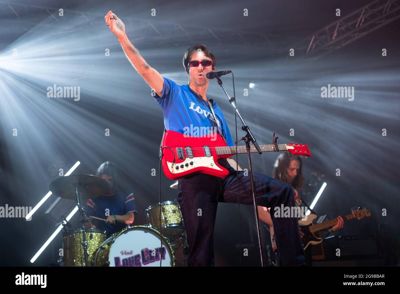 Southwold, UK. 25 July 2021. The Vaccines performing on the third day of the Latitude festival in Henham Park, Southwold, Suffolk. Picture date: Sunday July 25, 2021. Photo credit should read: Matt Crossick/Empics/Alamy Live News Stock Photo