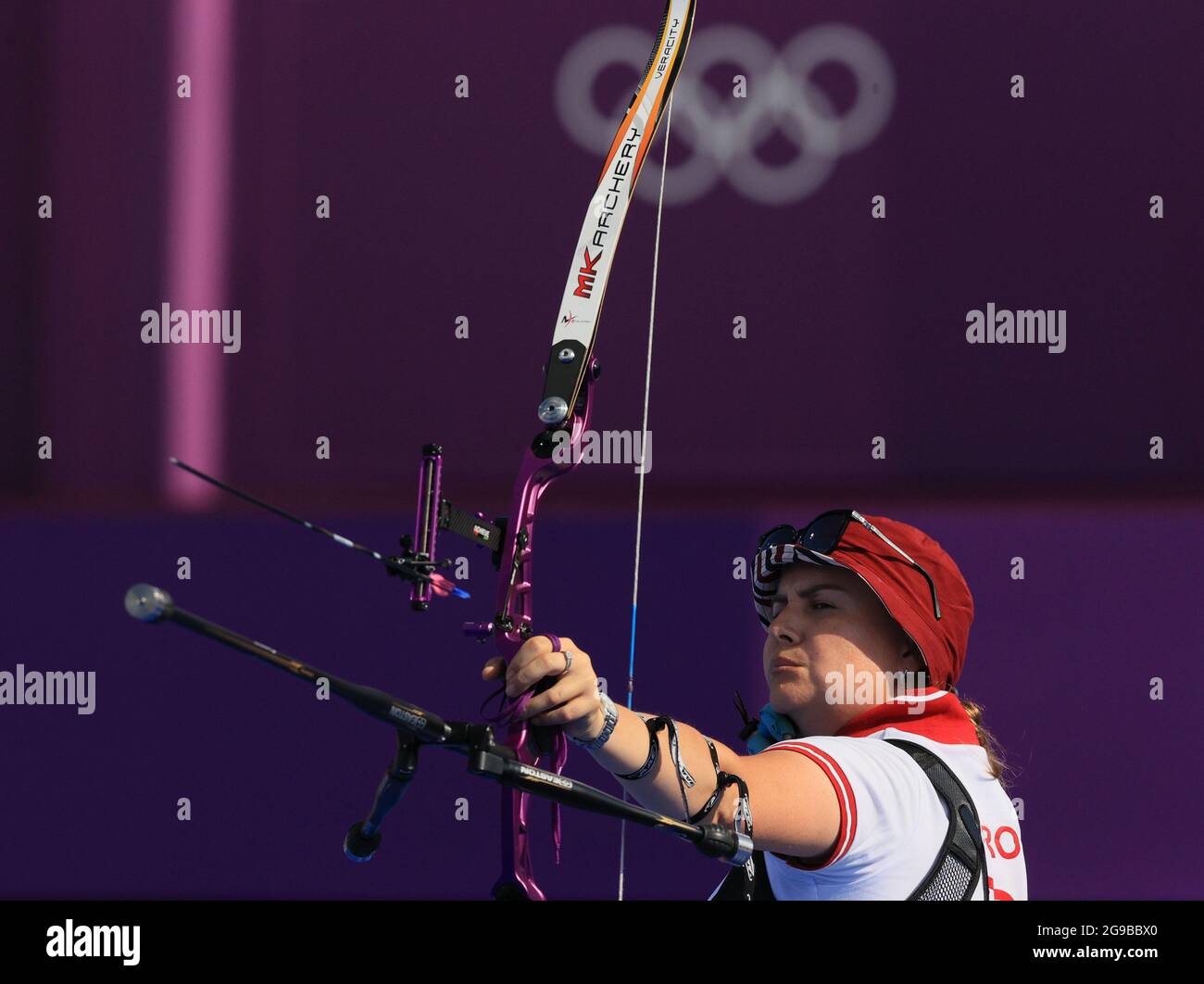 Tokyo Japan 25th July 21 Ksenia Perova Of The Roc Team Competes In The Women S Archery Team Qualification Event During The Summer Olympic Games At Yumenoshima Final Field Credit Sergei Bobylev Tass Alamy