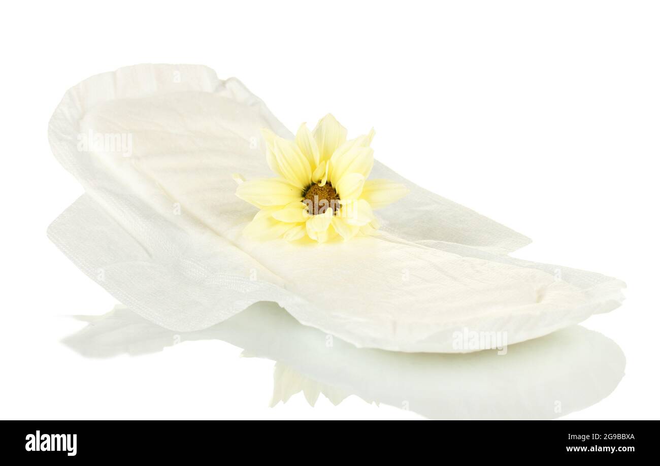 Panty liner and yellow flower isolated on white Stock Photo Alamy