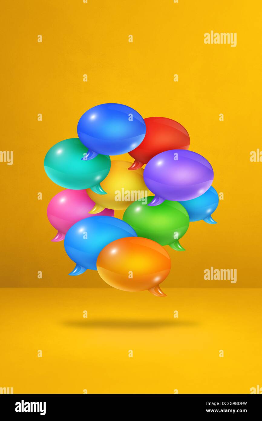 3D multicolor speech bubbles isolated on yellow vertical background ...