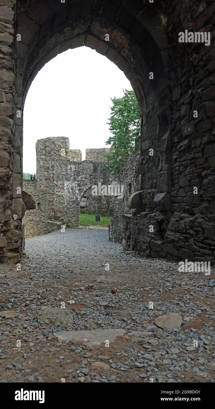 View of the fortifications wall of helfstyn castle through the gate in the moravian region in the czech republic Stock Photo