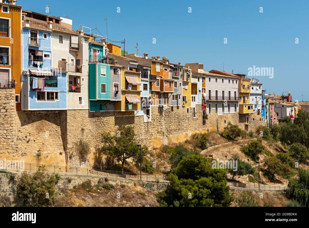Colorful hanging houses (Casas colgadas) on old town walls of Villajoyosa,  Spain Stock Photo - Alamy
