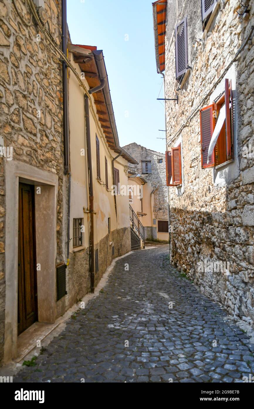 Maenza, Italy, July 24, 2021. A street in the historic center of a medieval town in the Lazio region. Stock Photo