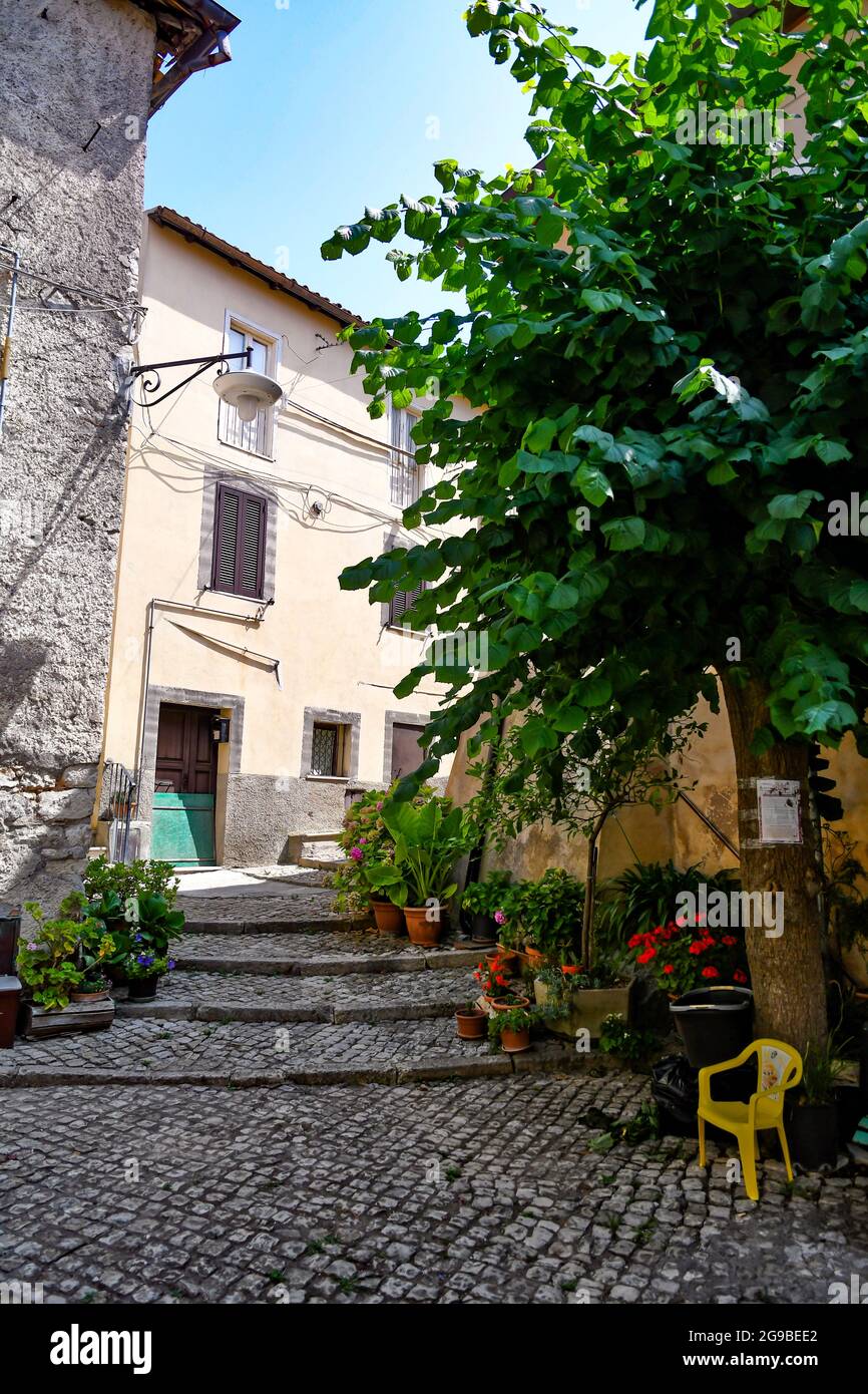 Maenza, Italy, July 24, 2021. A street in the historic center of a