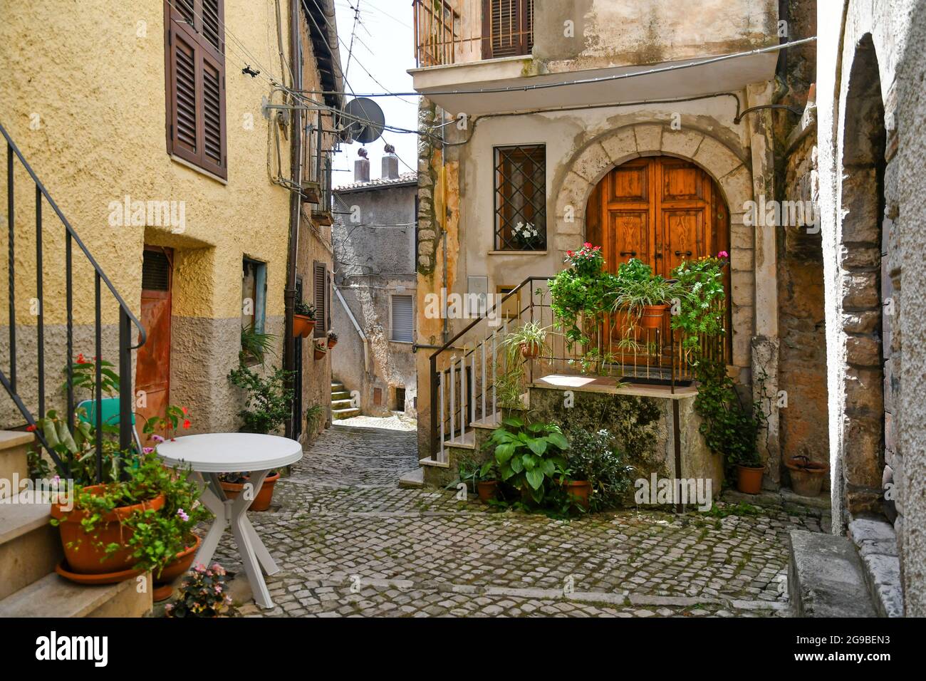 Maenza, Italy, July 24, 2021. A street in the historic center of a
