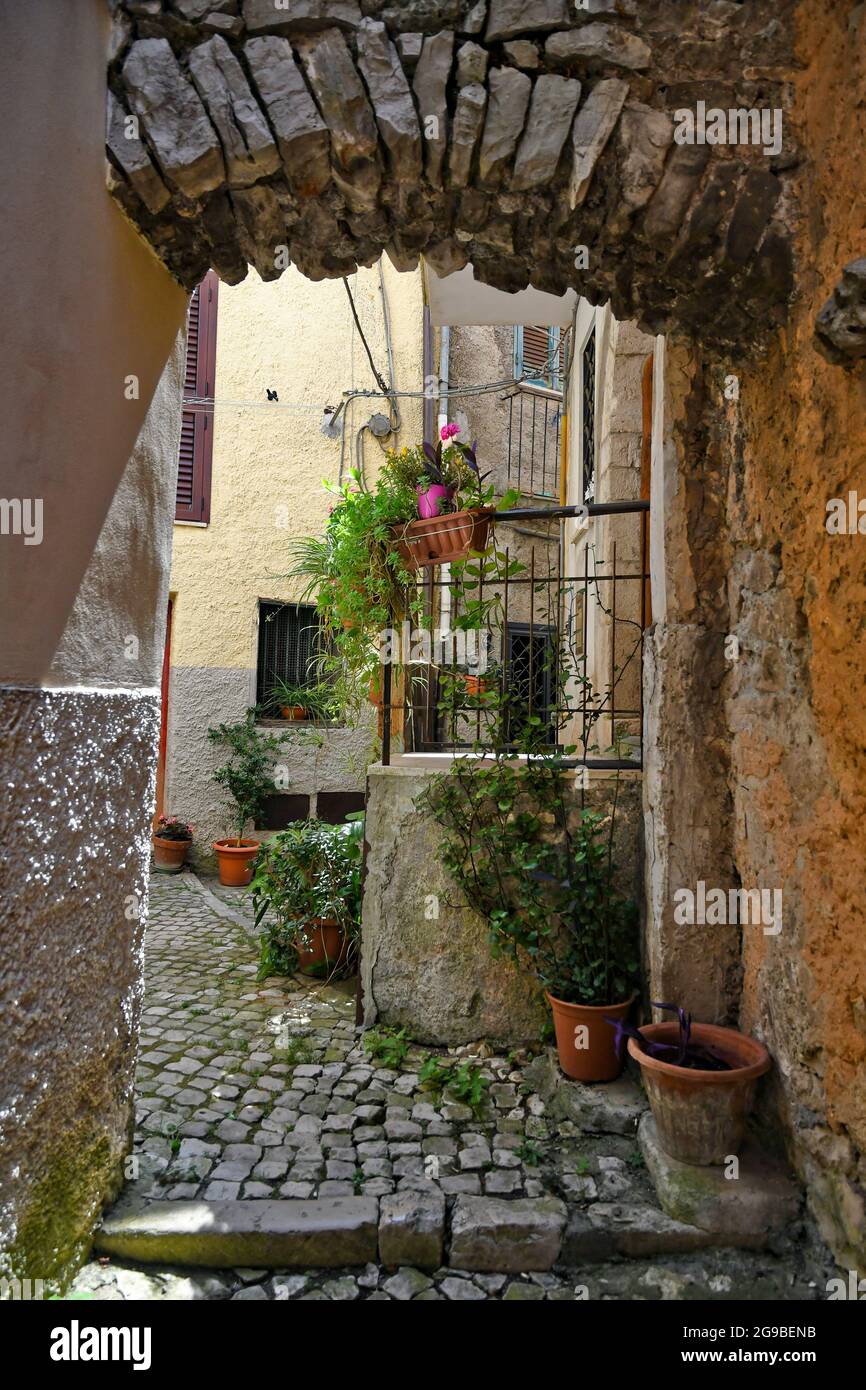 Maenza, Italy, July 24, 2021. A street in the historic center of a