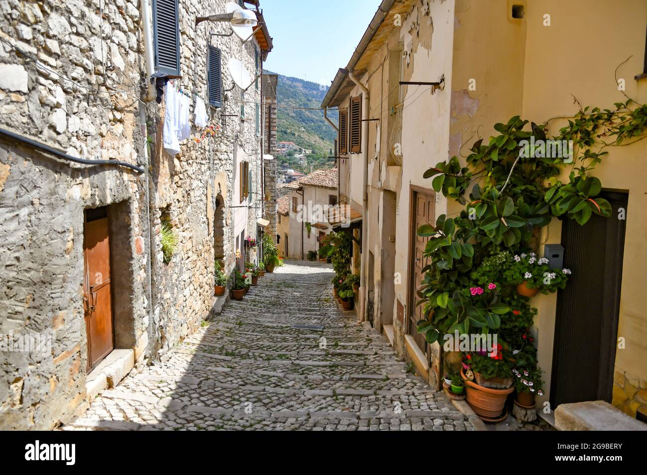 Maenza, Italy, July 24, 2021. A street in the historic center of a