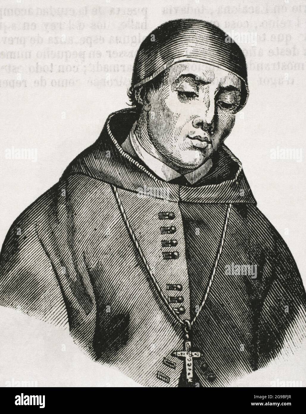 Alonso Fernández de Madrigal, known as Alonso Tostado (1410-1455). Spanish clergyman, academicist and writer. Bishop of Avila 1454-1455. Portrait. Engraving. Historia General de España by Father Mariana. Madrid, 1852. Stock Photo