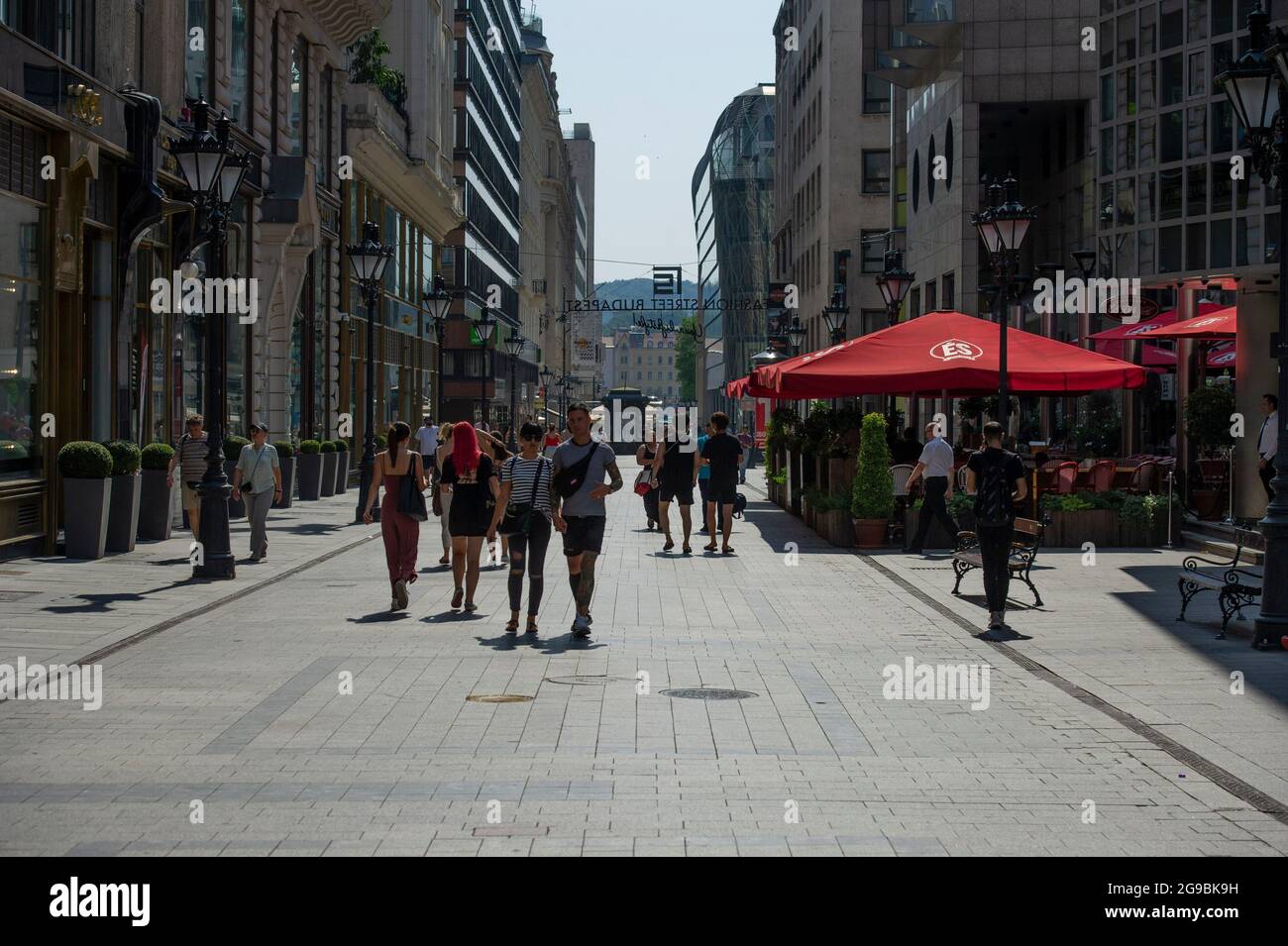 Budapest, Warsaw, Hungary. 25th July, 2021. People walk on Deak Ferenc street, also known as Fashion Street on July 25, 2021 in Budapest, Hungary. (Credit Image: © Aleksander Kalka/ZUMA Press Wire) Stock Photo