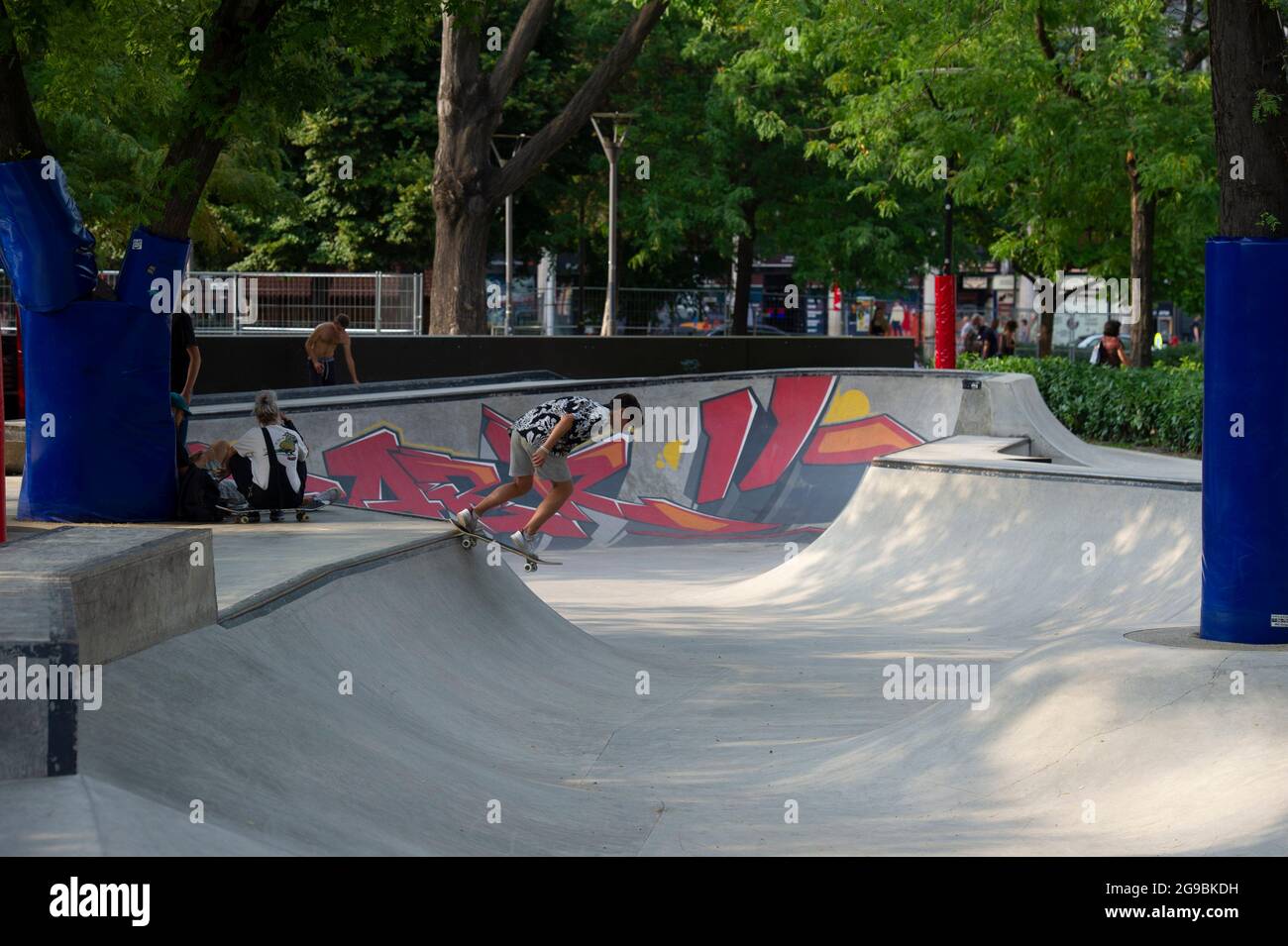 Budapest, Warsaw, Hungary. 25th July, 2021. A boy ride his skateboard