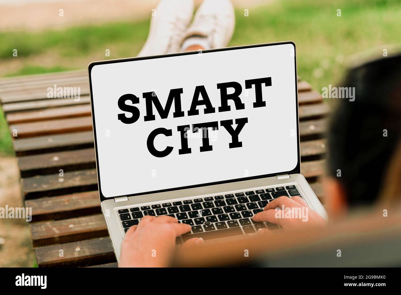 Hand writing sign Smart City. Word for an urban area that uses communication technologies to collect data Voice And Video Calling Capabilities Stock Photo