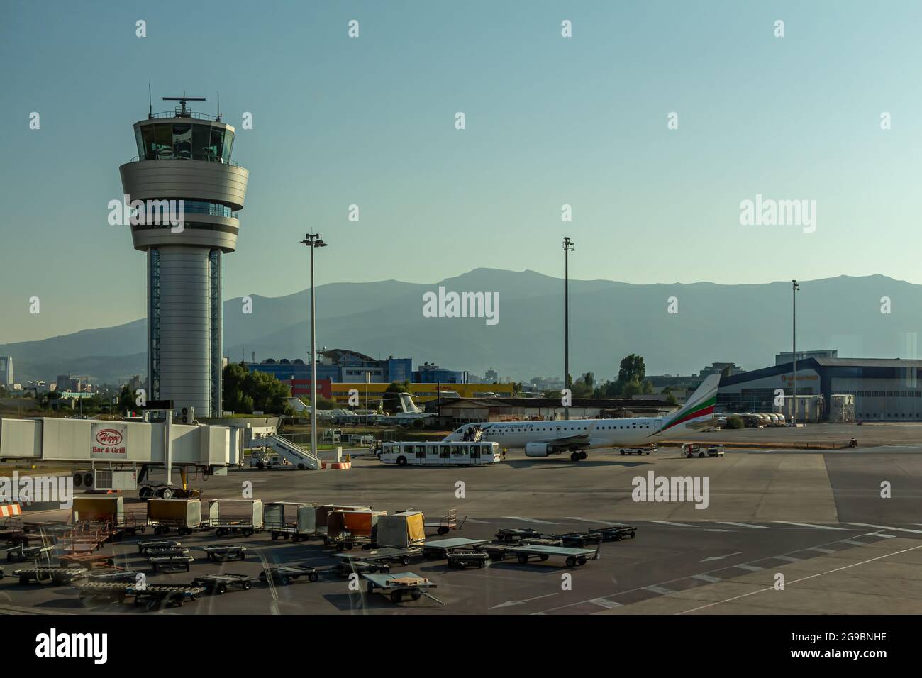 Sofia, Bulgaria - September 02, 2018: Sofia Airport Air Traffic Control Tower, LBSF, SOF Stock Photo
