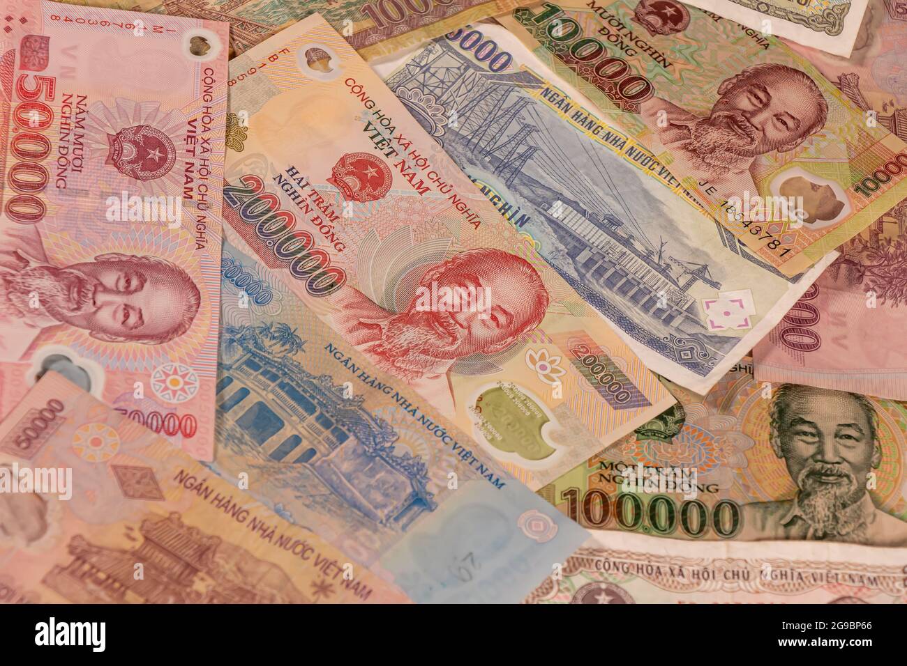 A composition of Vietnamese dong VND banknotes providing great options to be used for illustrating subjects as business, banking, media etc. Stock Photo