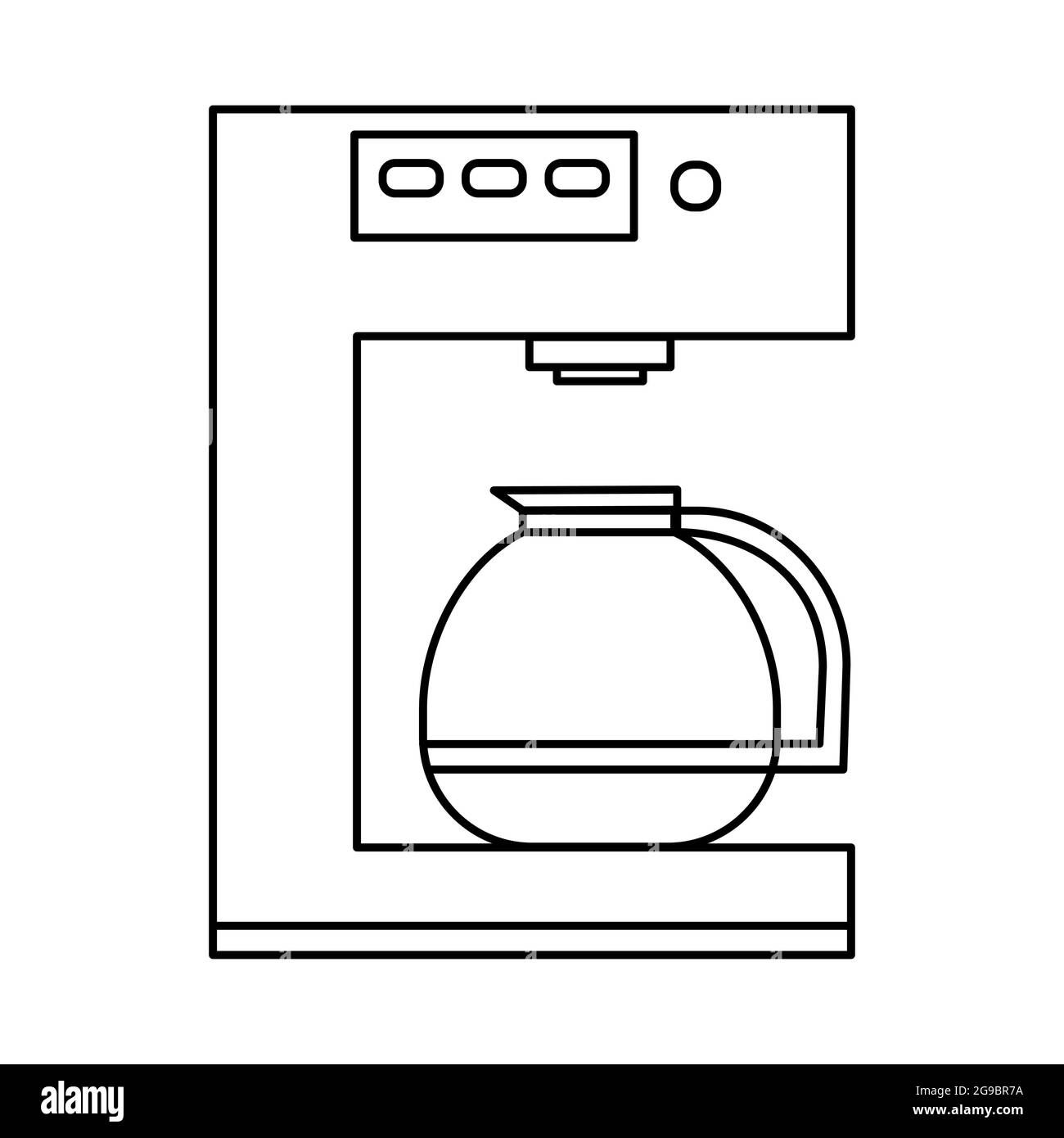 Coffee machine with kettle outline vector icon. Kitchen appliance sign isolated on white background. Coffee maker symbol for mobile concept, web desig Stock Vector