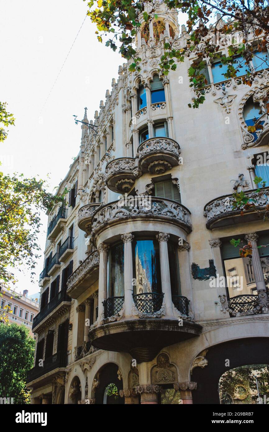 BARCELONA, SPAIN - OCT 24, 2019: Architecture of a residential building in the style of Gaudi , Barcelona, Spain Stock Photo