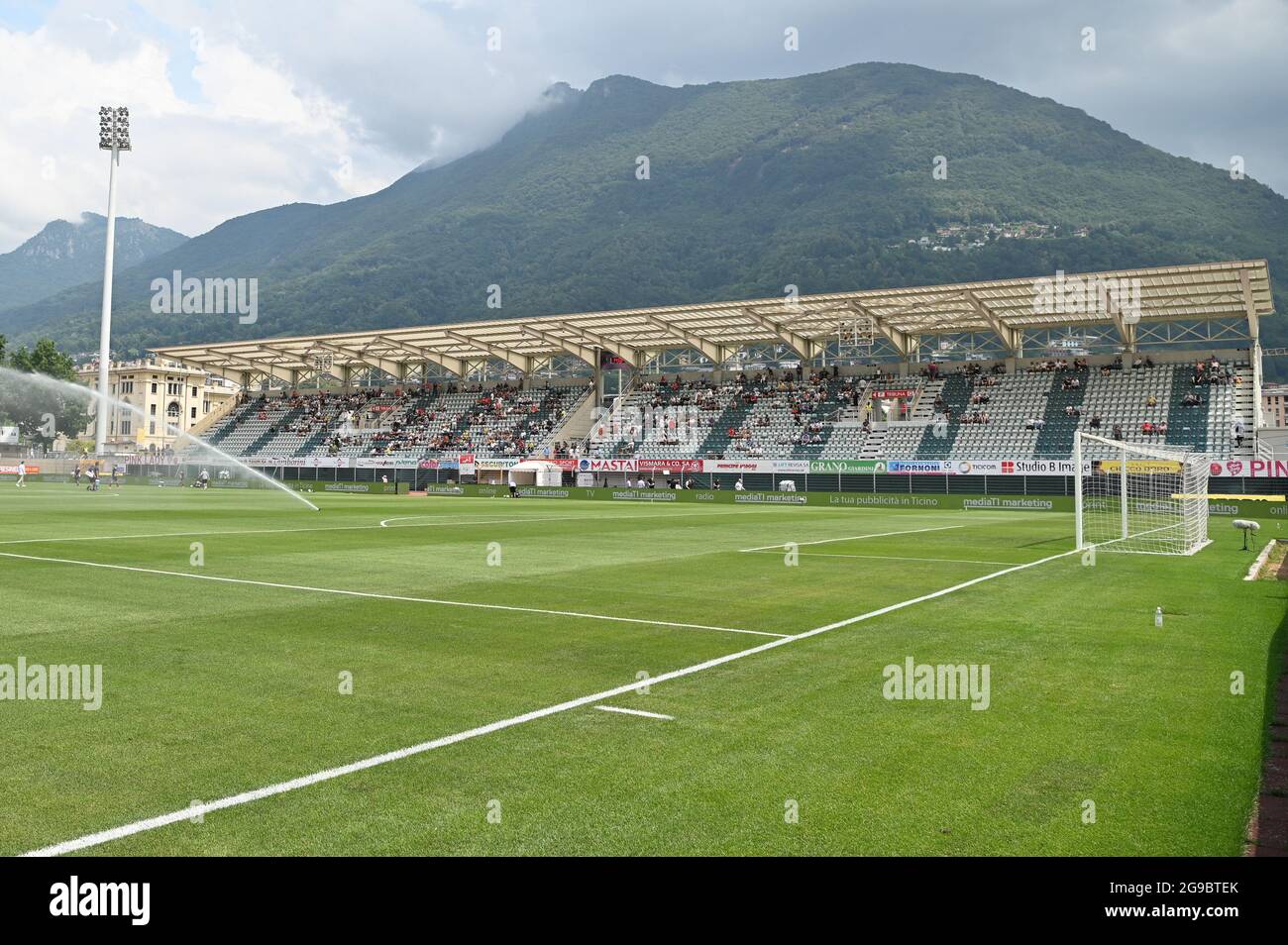 Lugano, Switzerland. 25th July, 2021. Antonio Marchesano (#10 FC Zuerich)  and Sandi Lovric (#24 FC Lugano) during the Super League match between FC  Lugano and FC Zuerich at Cornaredo Stadium in Lugano