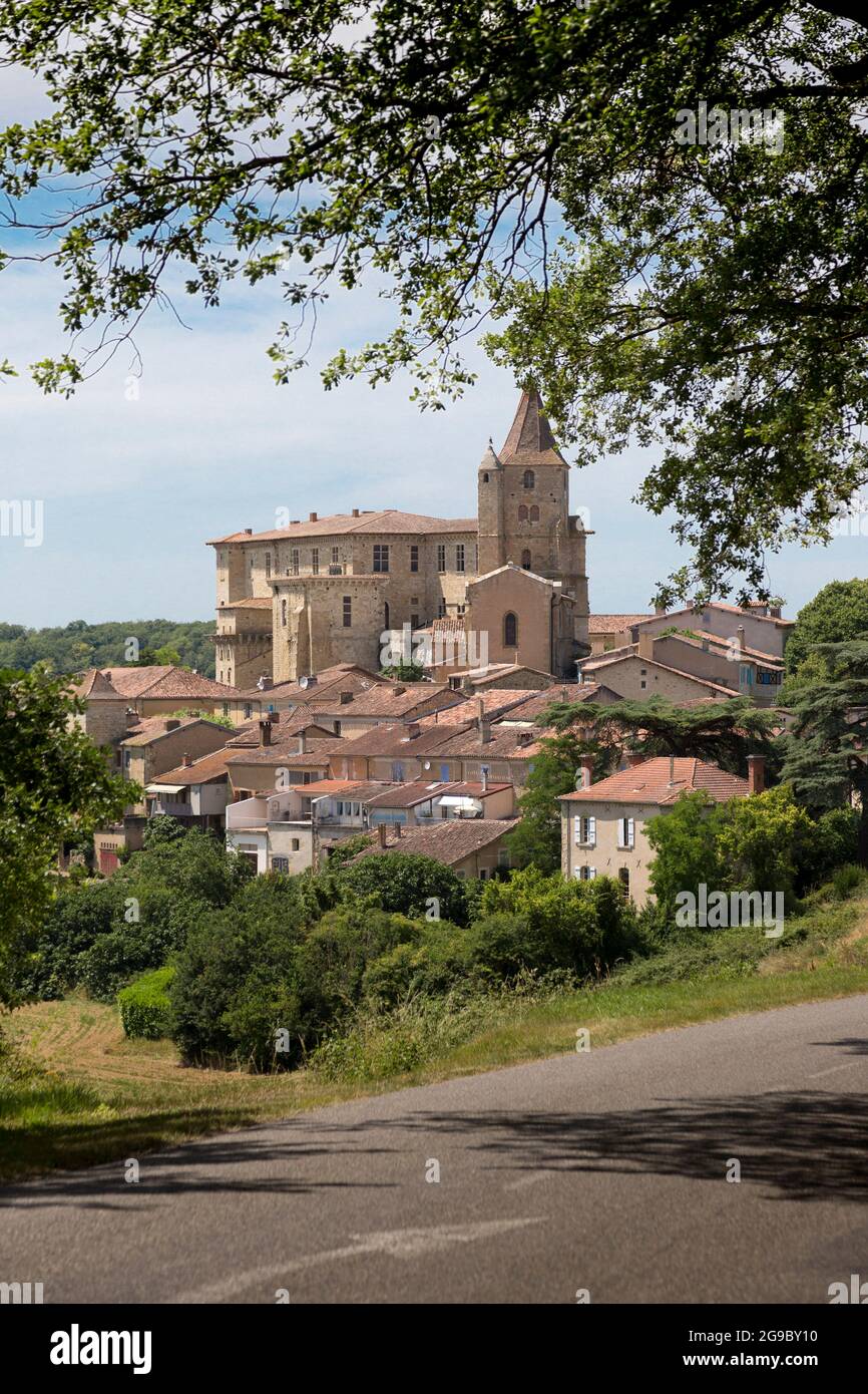 The small village of Lavardens in the Gers region of South West France. The tower of the Church of St Michael is 17th century on medieval foundations. Stock Photo