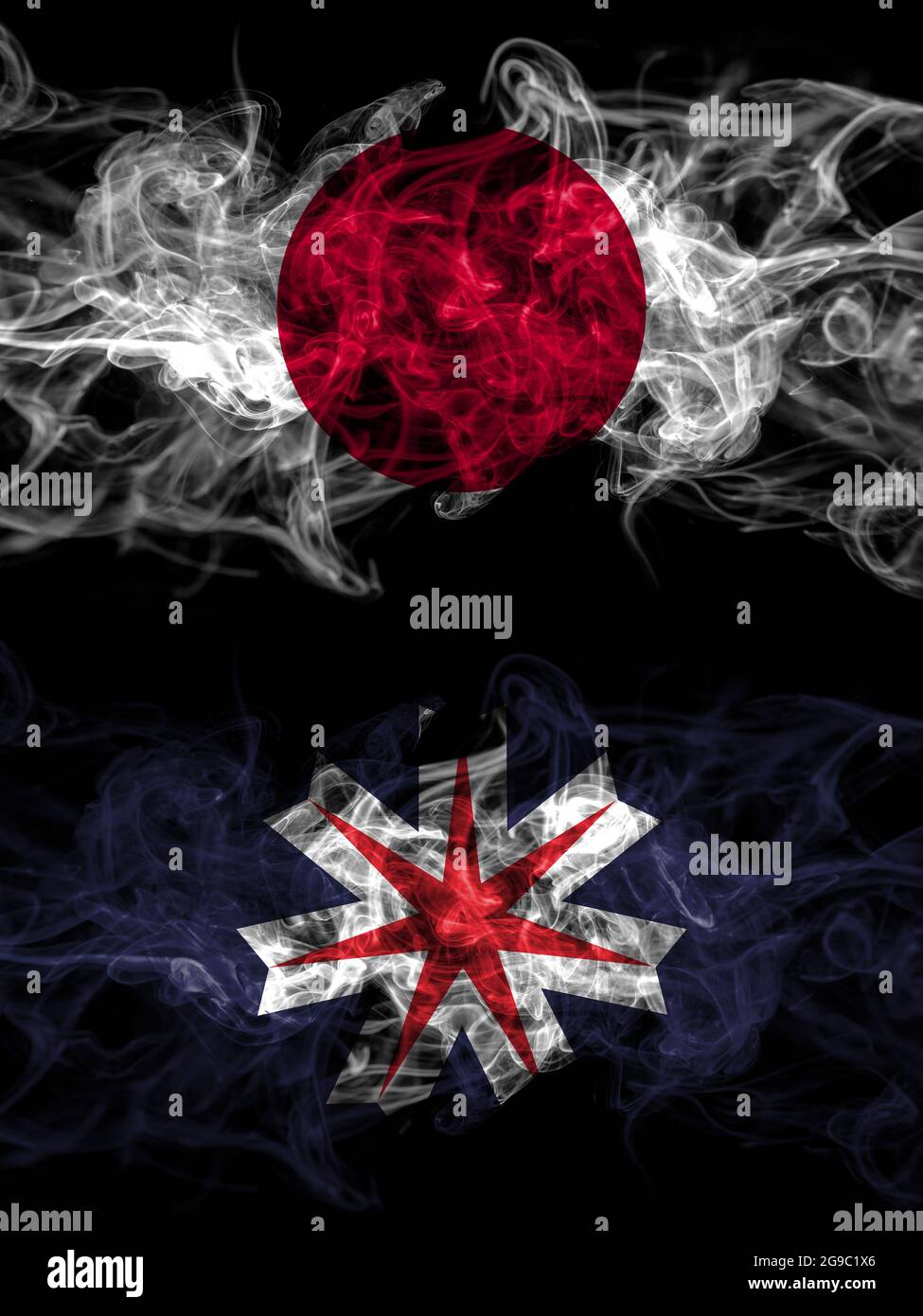 Smoke flags of Japan, Japanese and Japan, Japanese, Hokkaido Prefecture Stock Photo