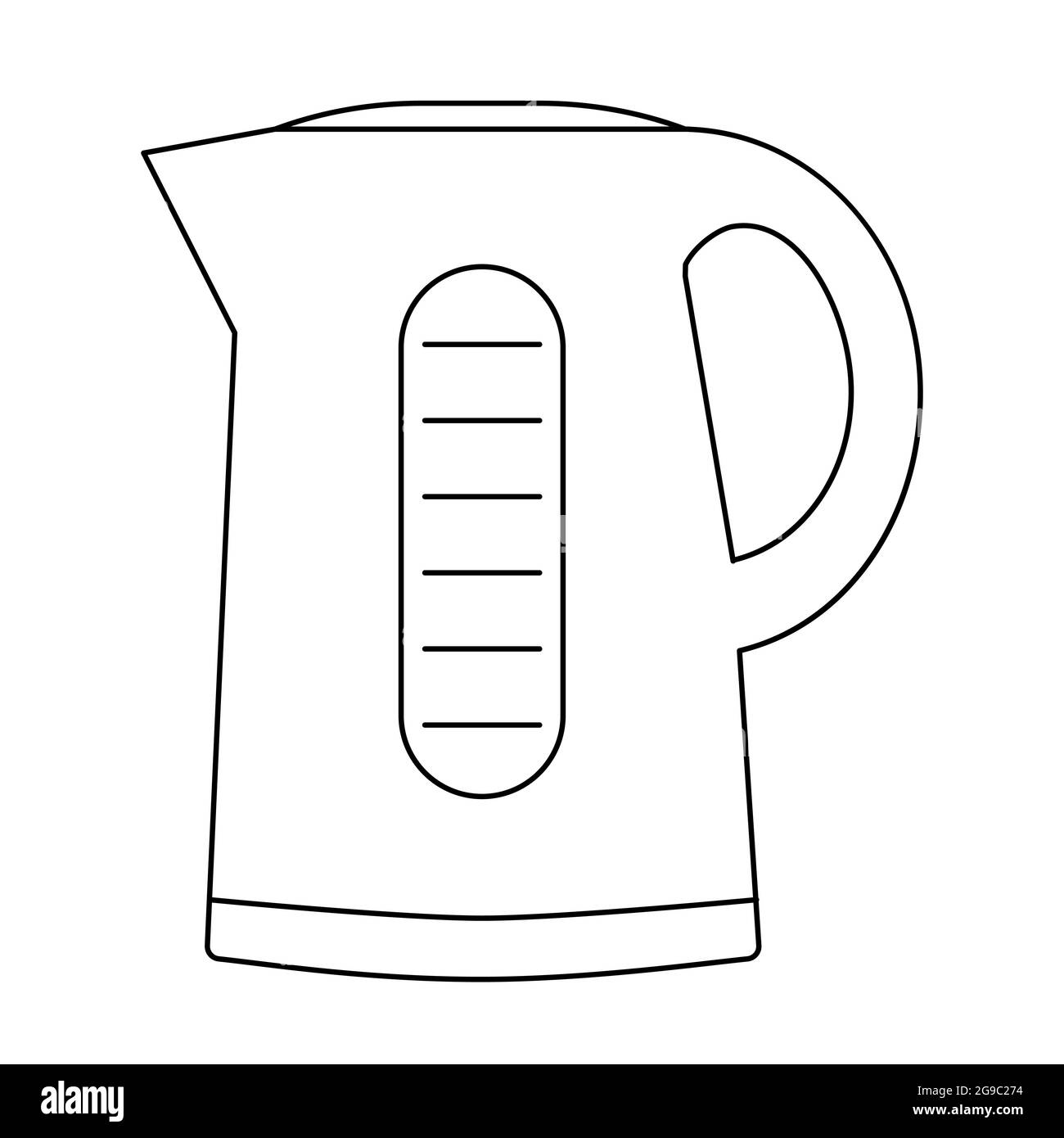 Electric kettle outline icon. Vector illustration. Isolated tea pot. Small appliance for kitchen and home. Household tool sign. Drink preparation equi Stock Vector