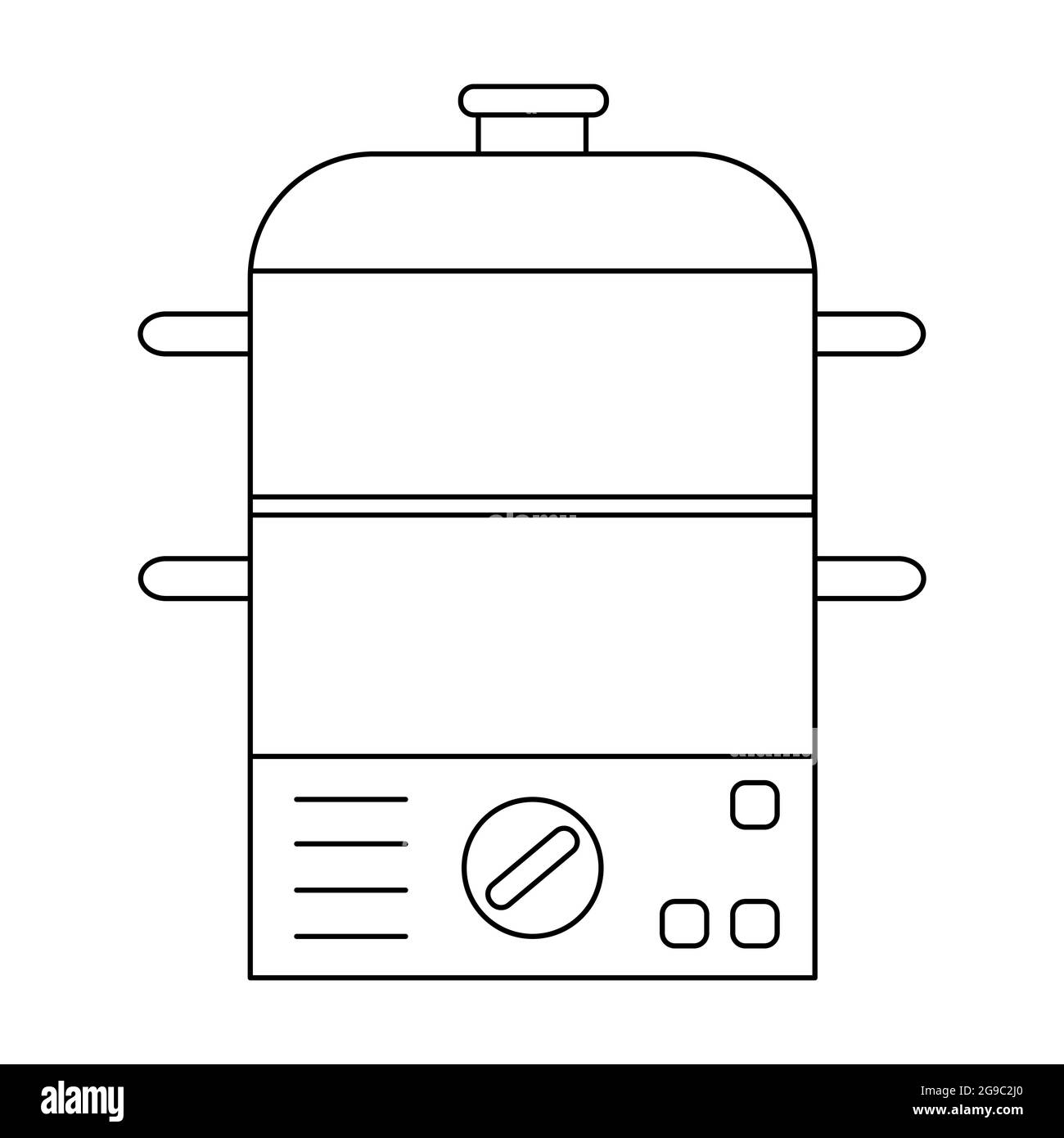 Electric food steamer outline icon. Thin line vector sign isolated on white background. Illustration for web design. Small appliance for kitchen. Hous Stock Vector