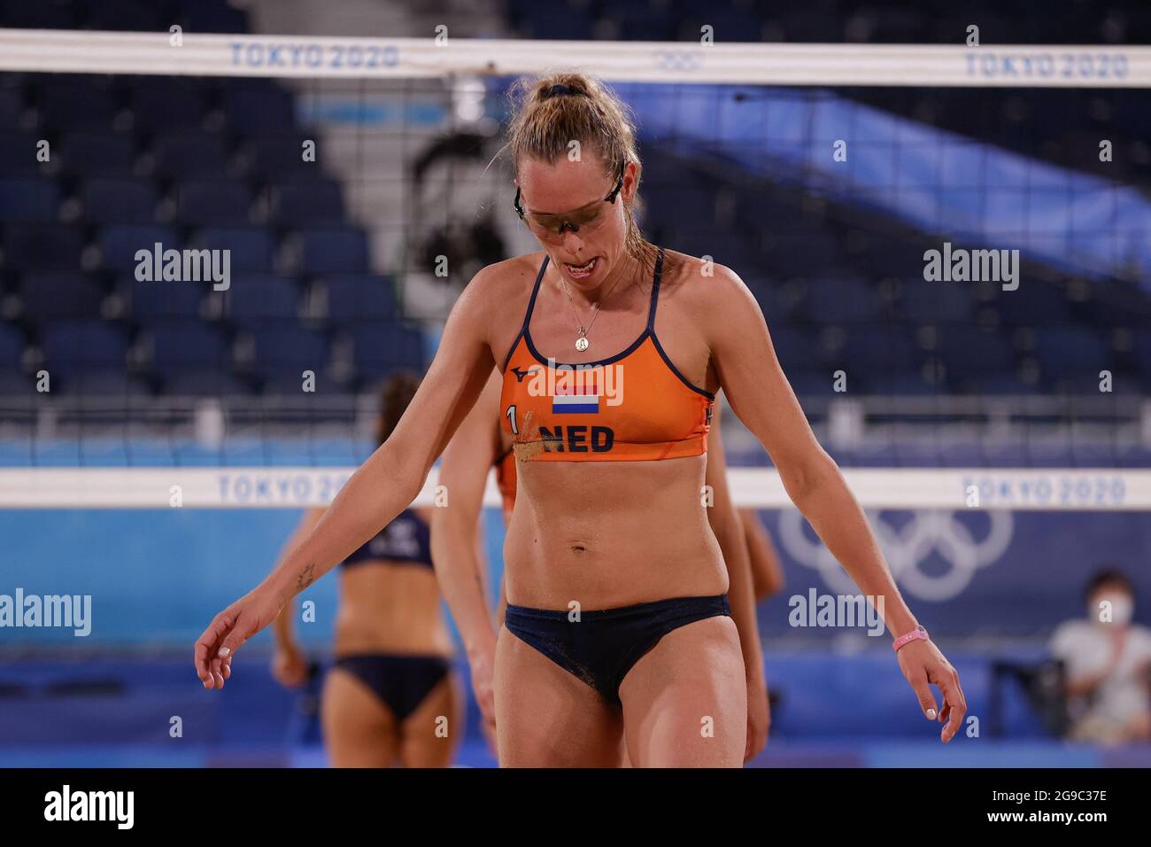 TOKYO, JAPAN - JULY 25: Sanne Keizer of the Netherlands competing on  Women's Preliminary - Pool B during the Tokyo 2020 Olympic Games at the  Shiokaze Park on July 25, 2021 in