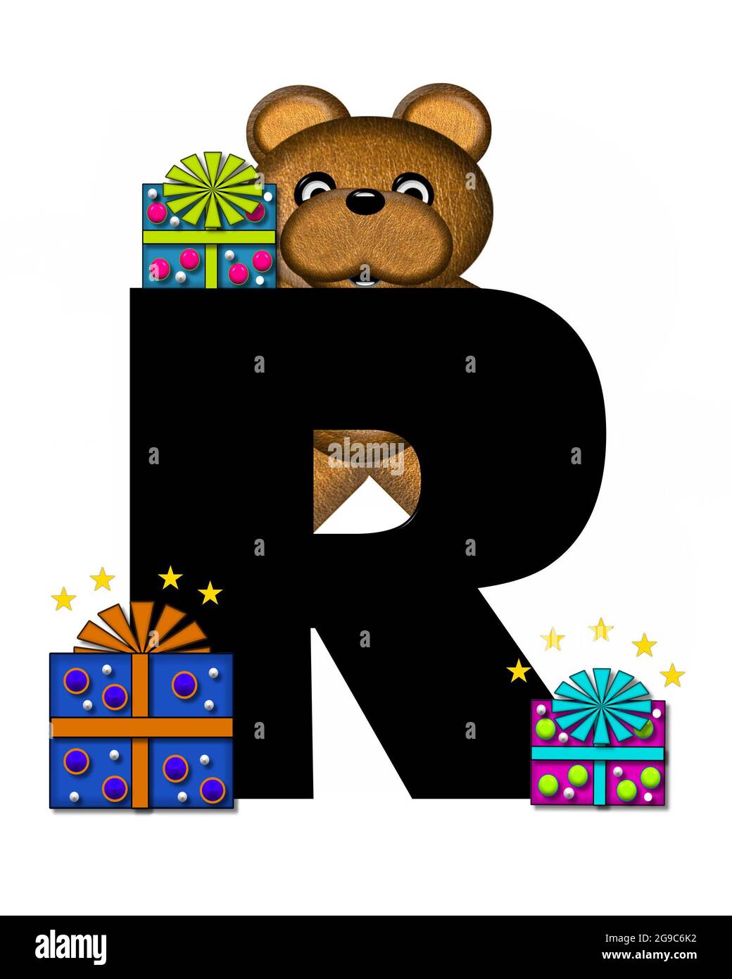 The letter R, in the alphabet set "Teddy Gifts Galore," is black. Teddy — free download